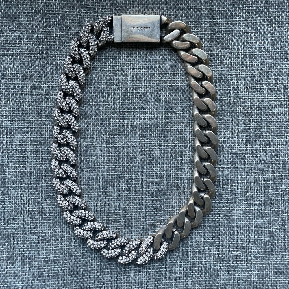 YSL RHINESTONE THICK CURB CHAIN NECKLACE IN METAL